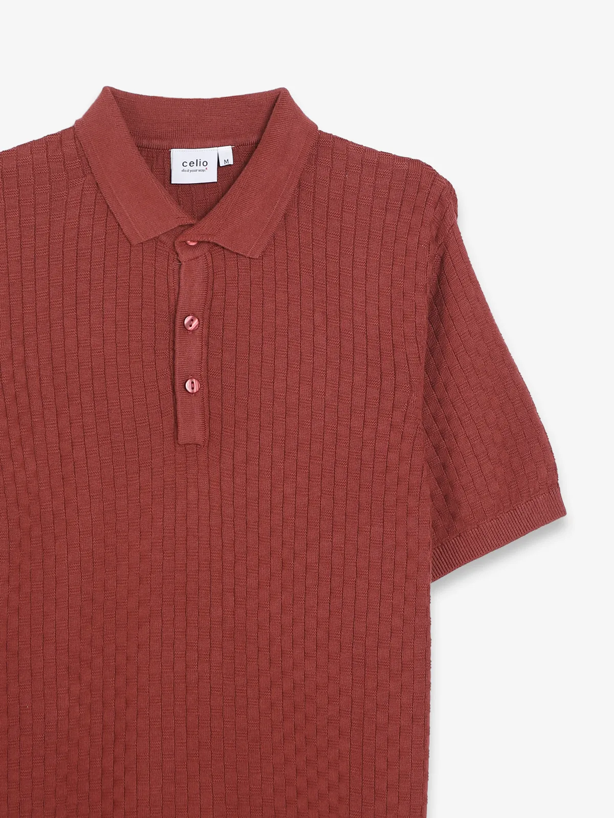 Celio brown knitted polo t shirt