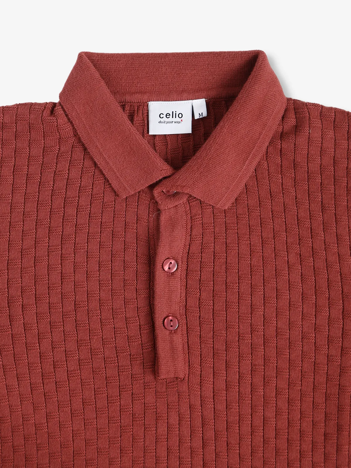 Celio brown knitted polo t shirt