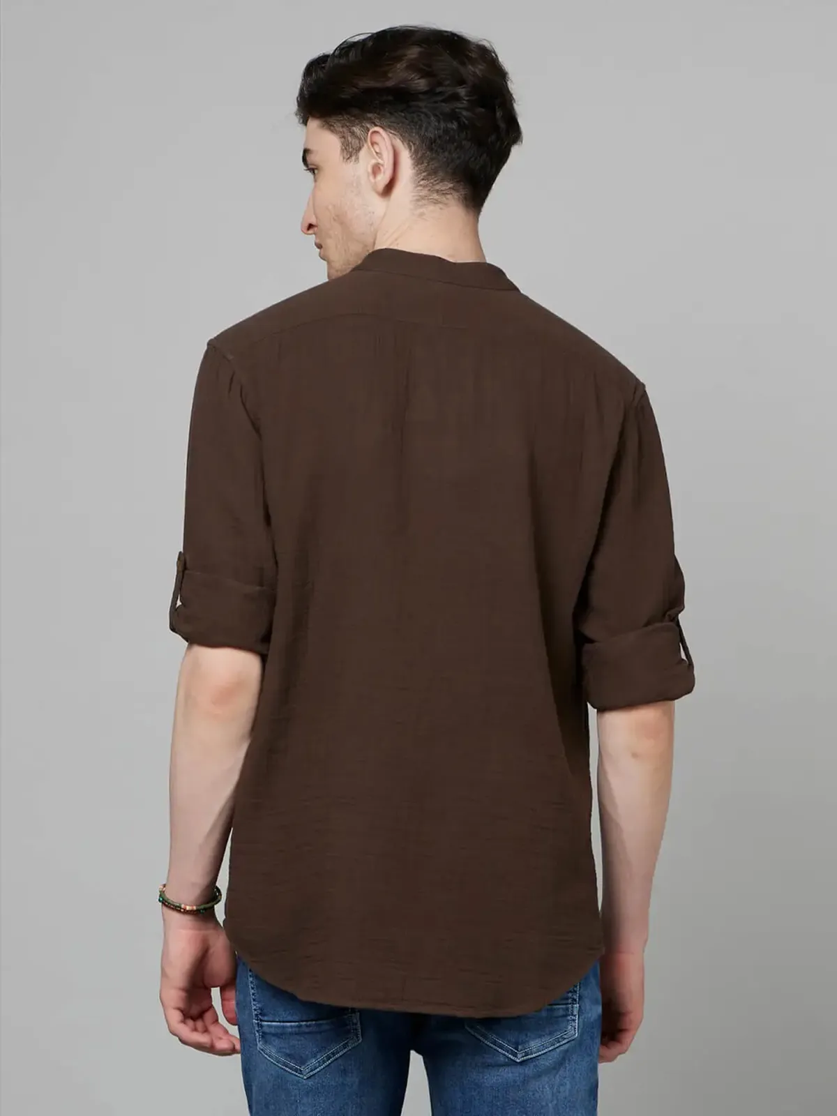 Celio cotton brown plain shirt