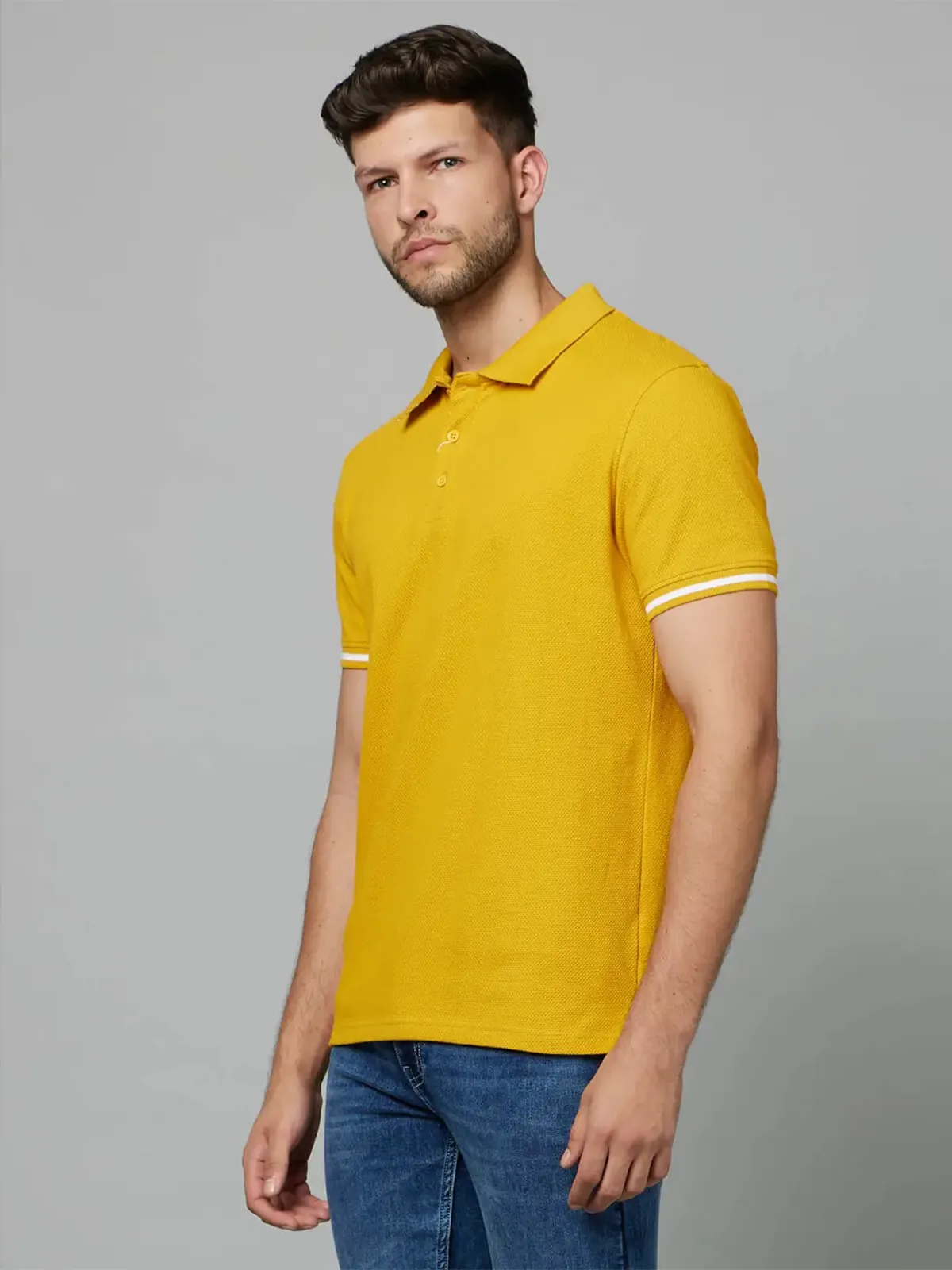 Celio cotton mustard yellow t shirt