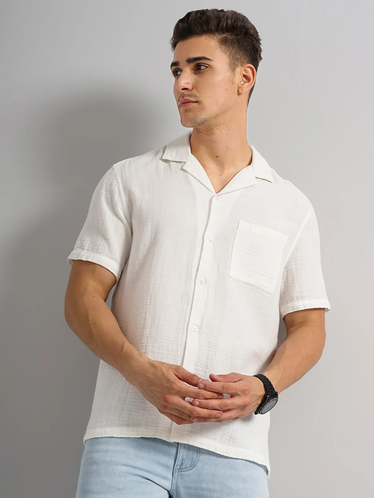 Celio cotton white plain shirt