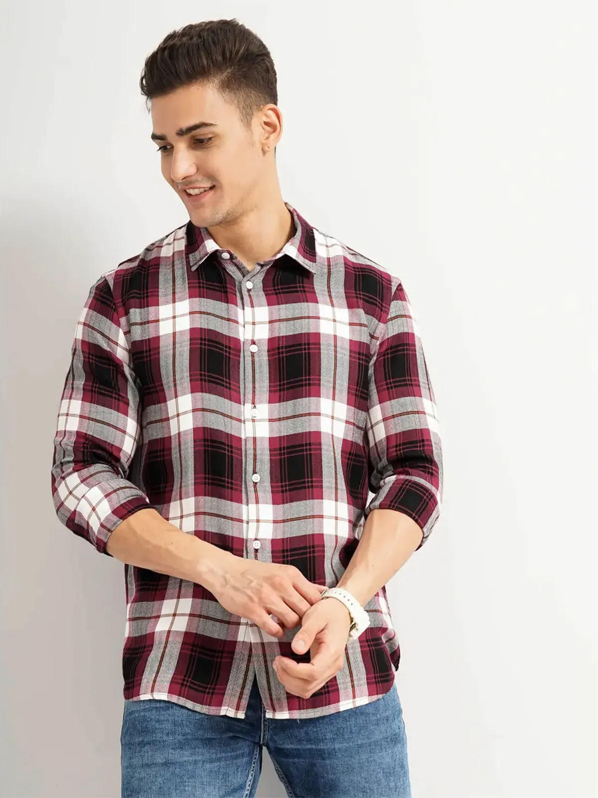 Celio dark pink checks shirt