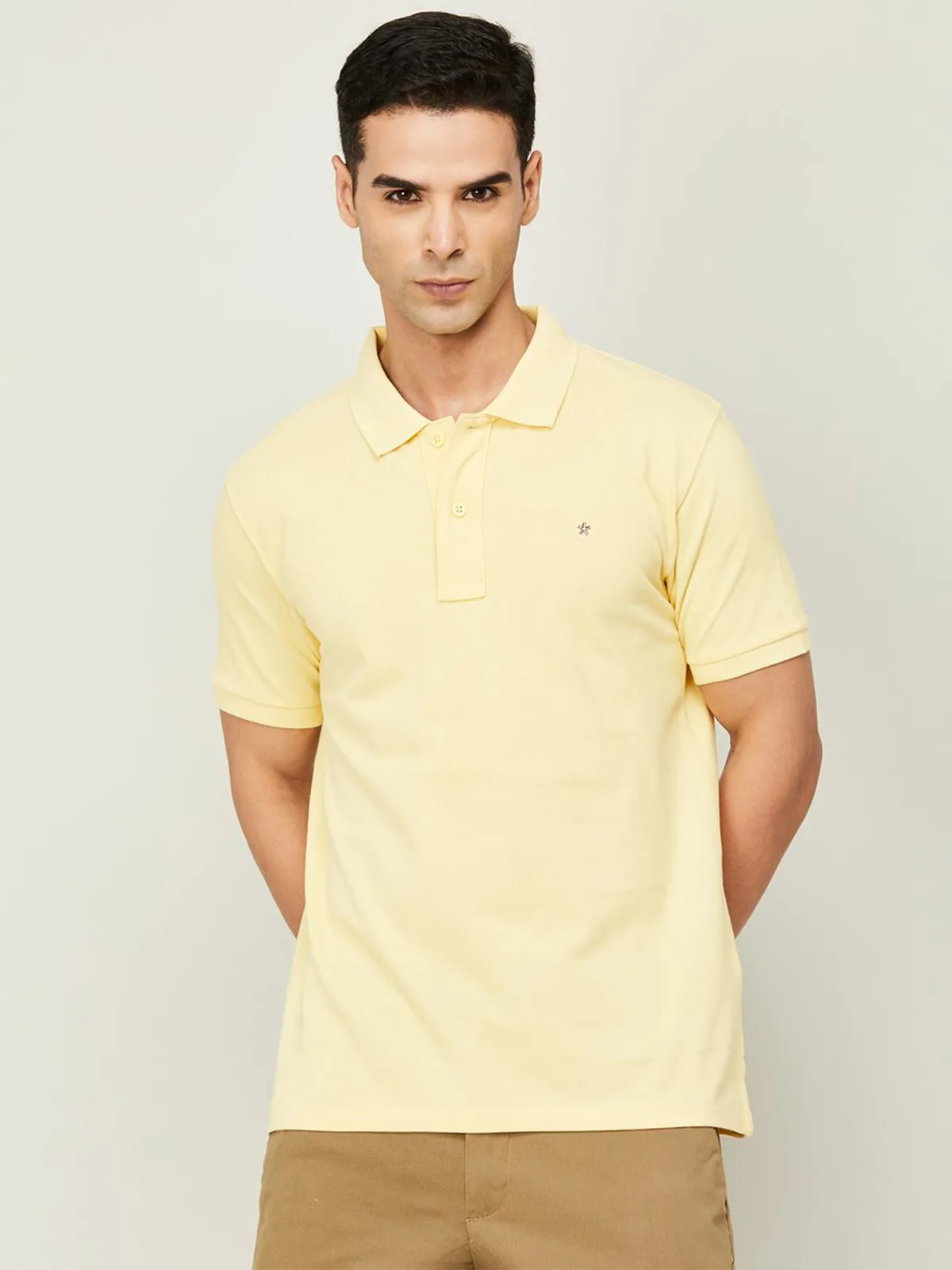Celio light yellow plain t shirt