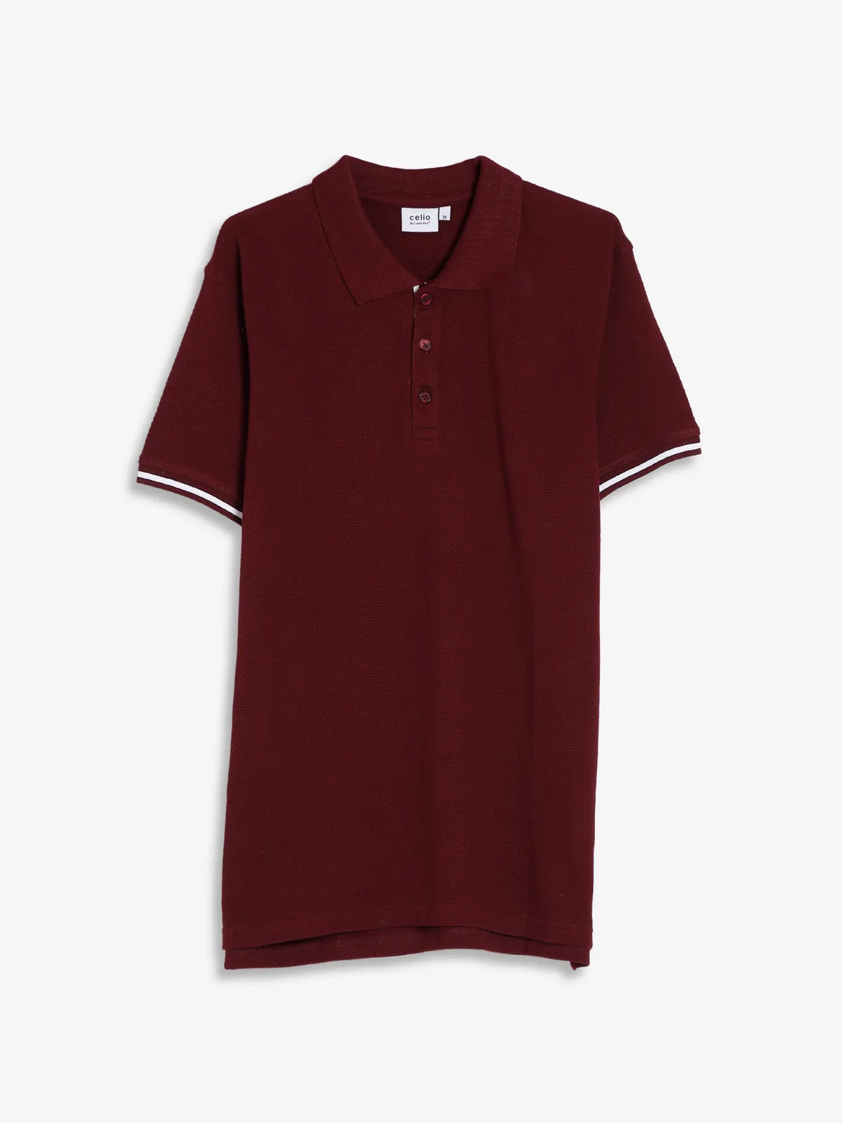 Celio maroon plain polo t shirt