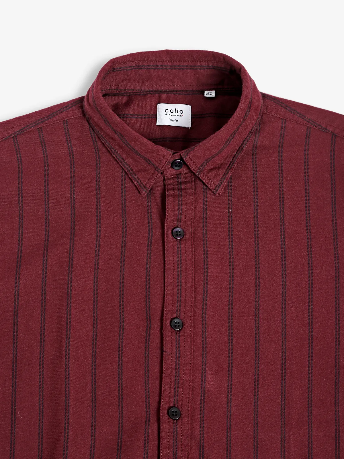 Celio maroon stripe cotton shirt
