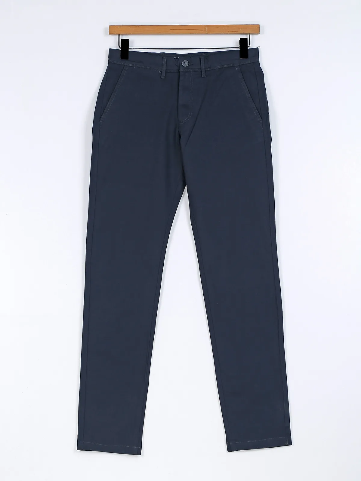 Celio navy solid formal wear cotton trouser