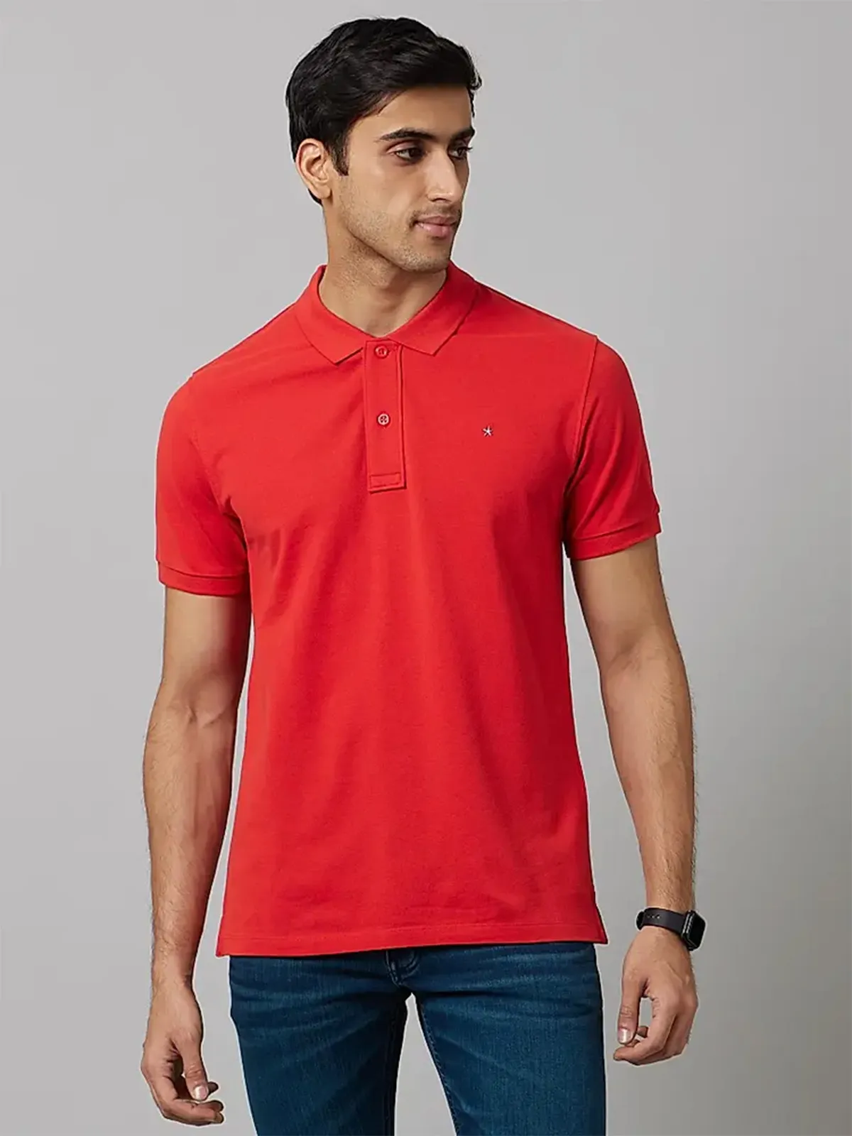 Celio red cotton plain t shirt