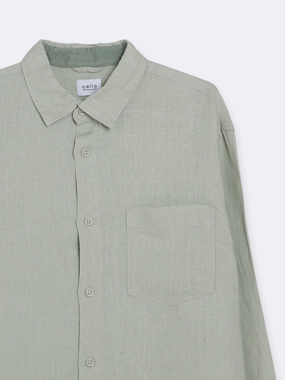 Celio sage green cotton full sleeves shirt