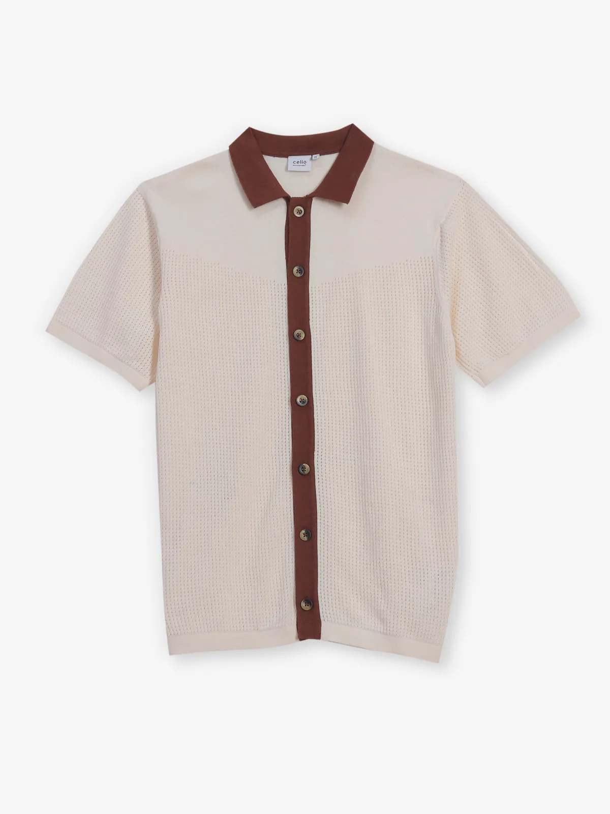 CELIO slim fit cream knitted t-shirt for men