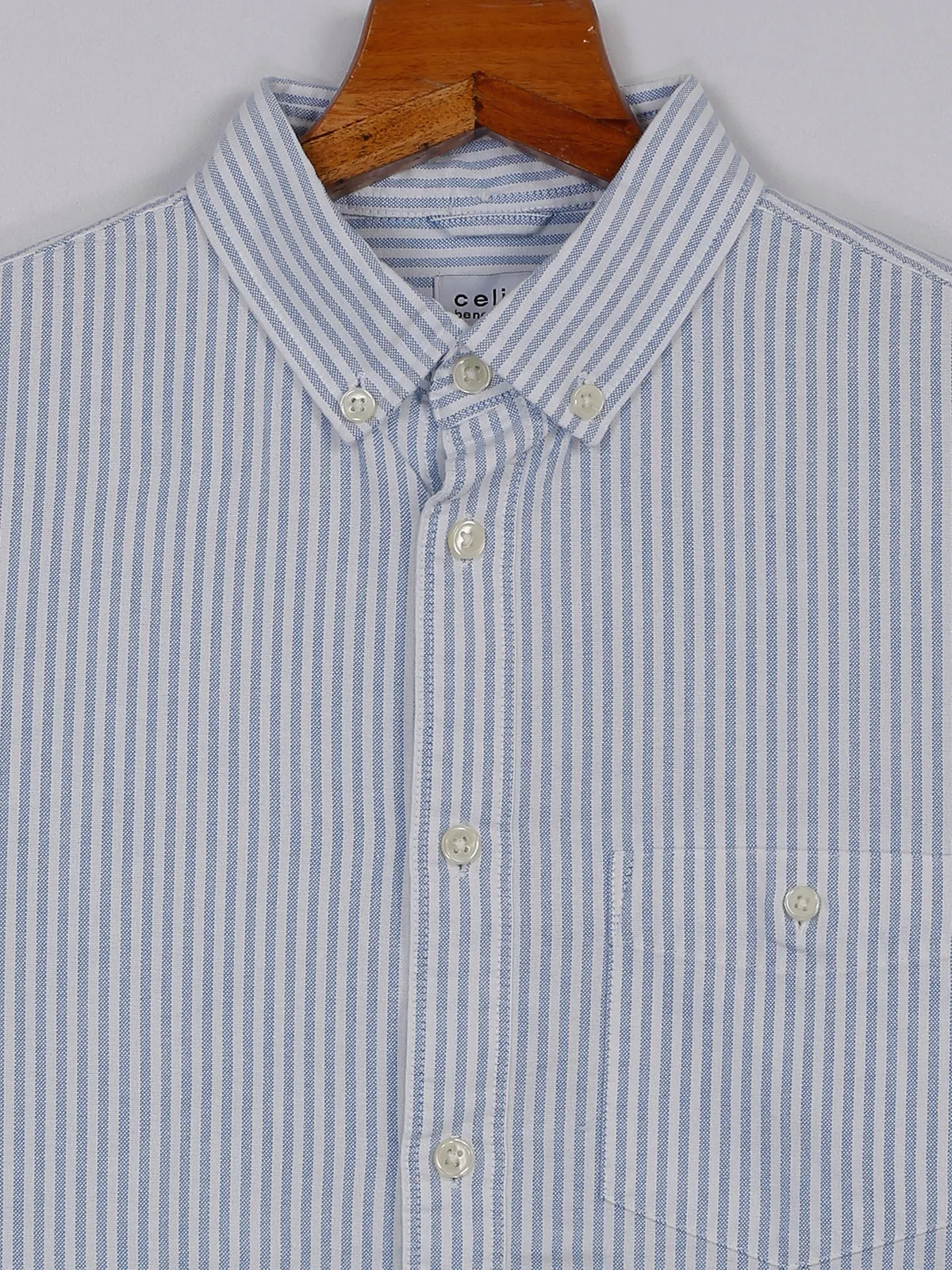 Celio stripe cotton blue shirt in regular fit