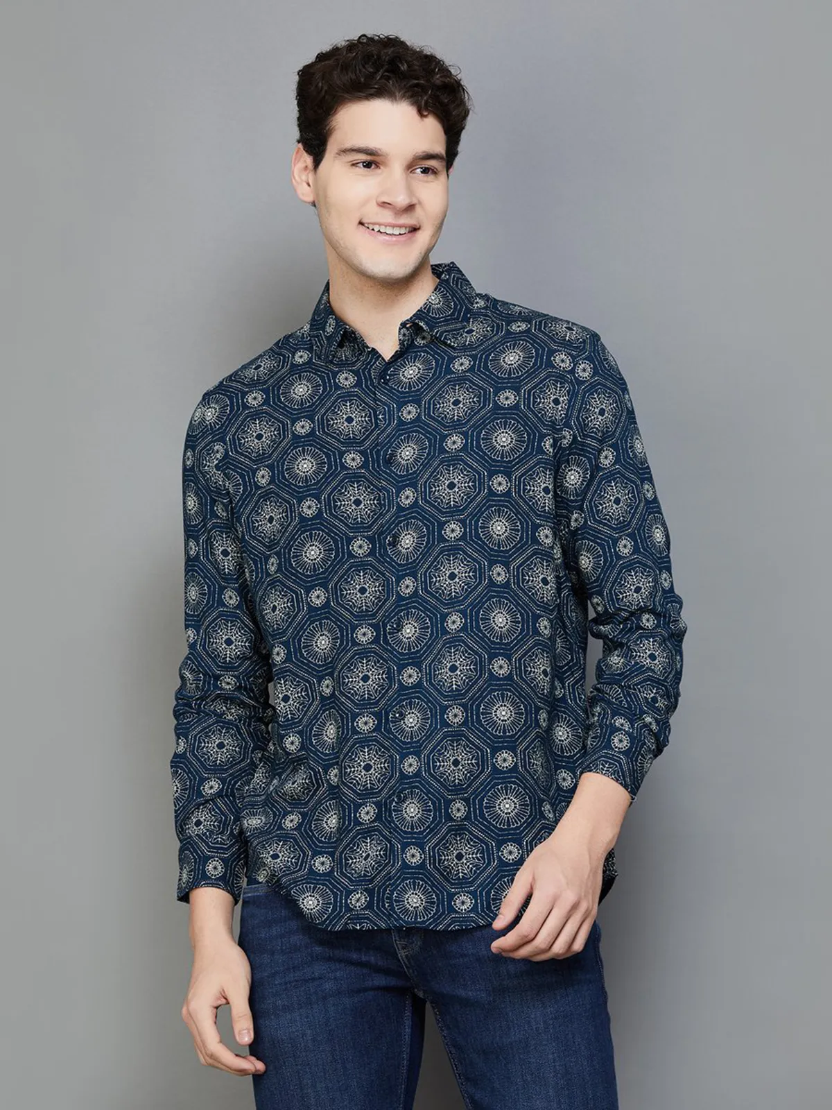 Celio teal blue printed shirt