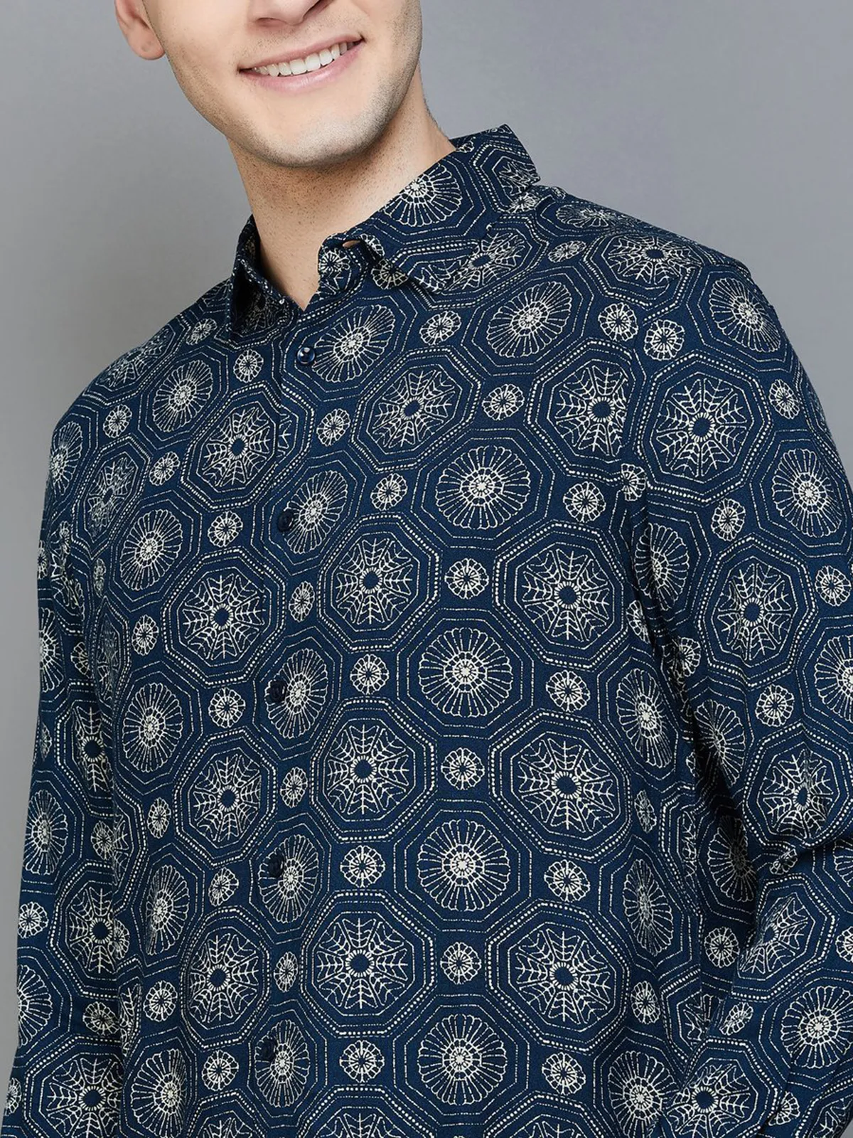 Celio teal blue printed shirt