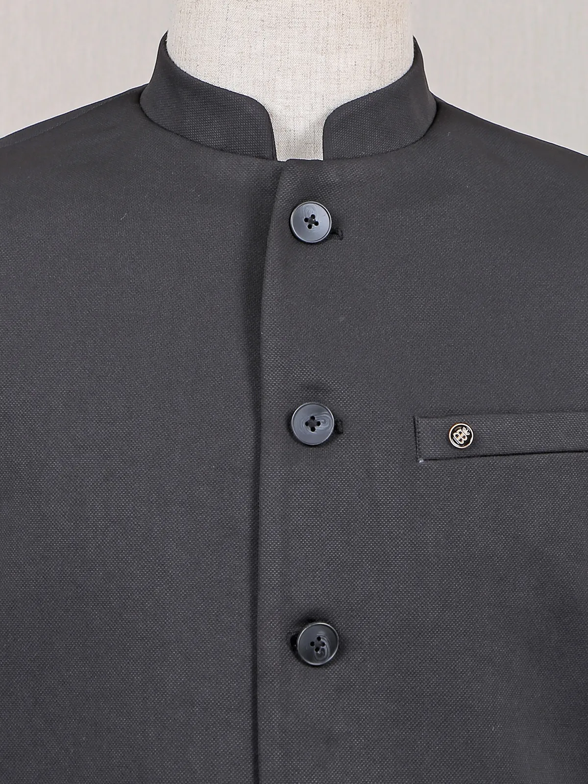 Charcoal grey solid terry rayon waistcoat