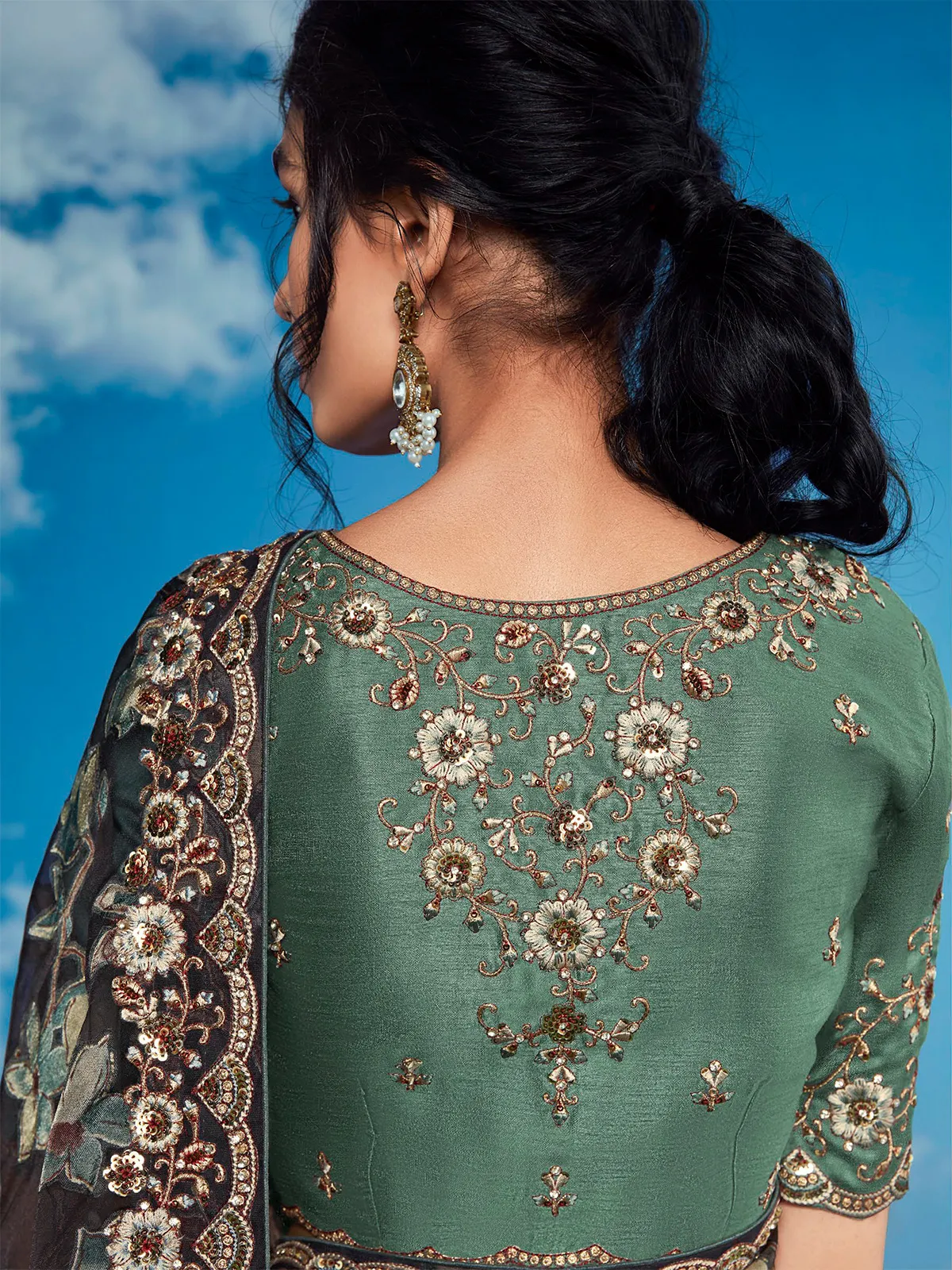 Charcol embroidery braso saree