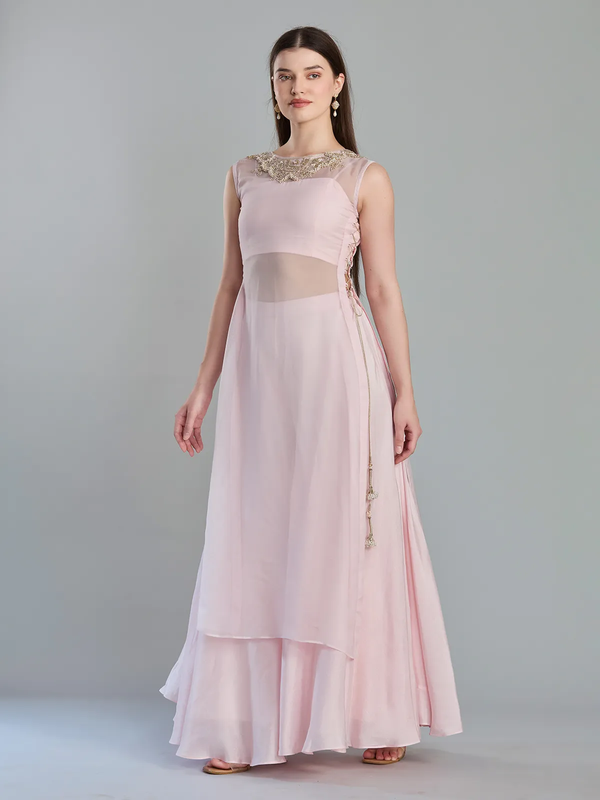 organza dress kurti Charming Blush Pink Organza Designer Kurti Palazzo Set