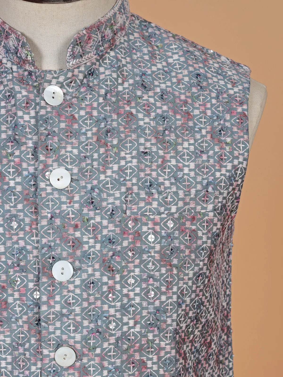 Charming cotton grey waistcoat with print