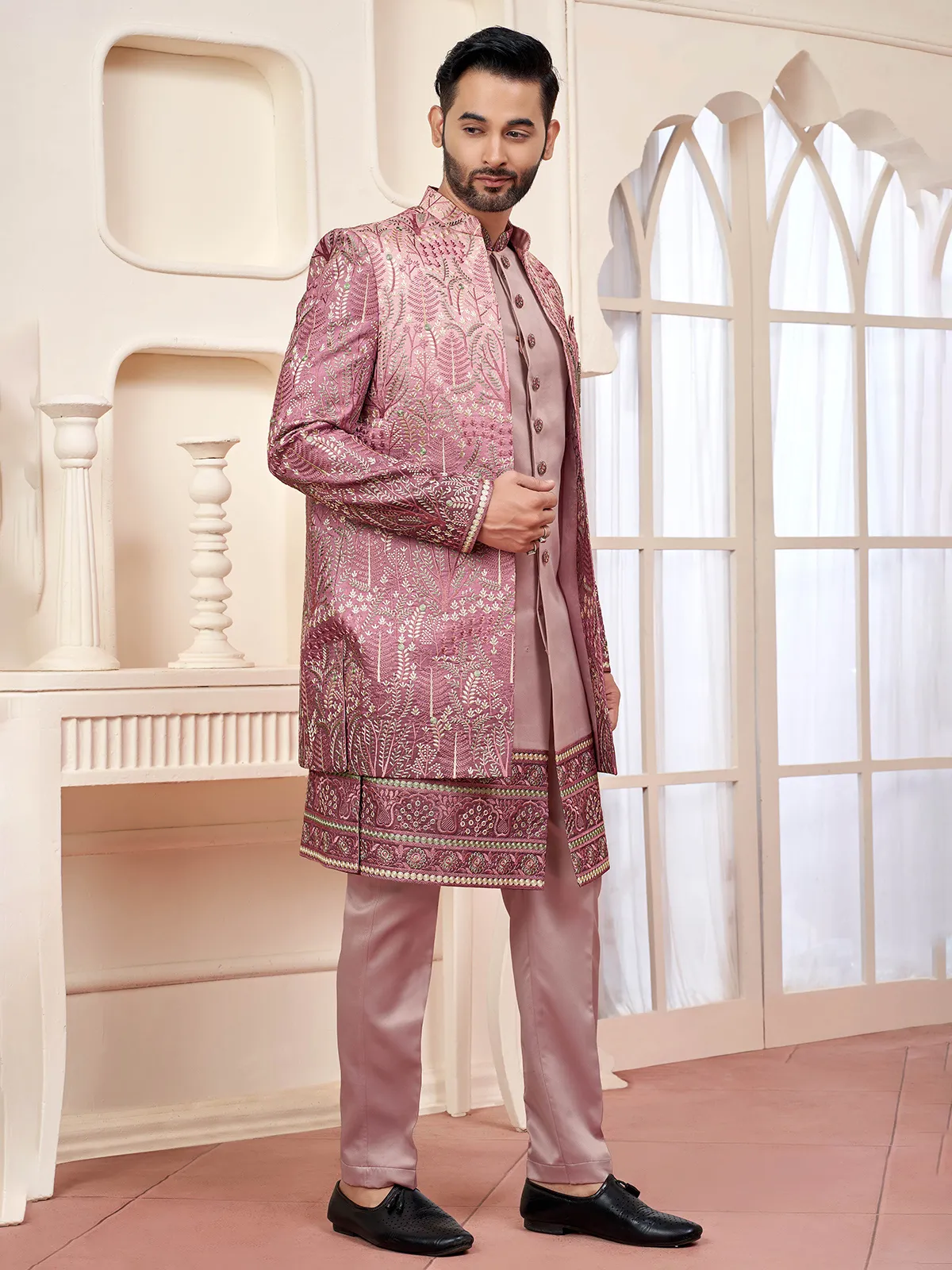 Charming pink indowestern for wedding radiance
