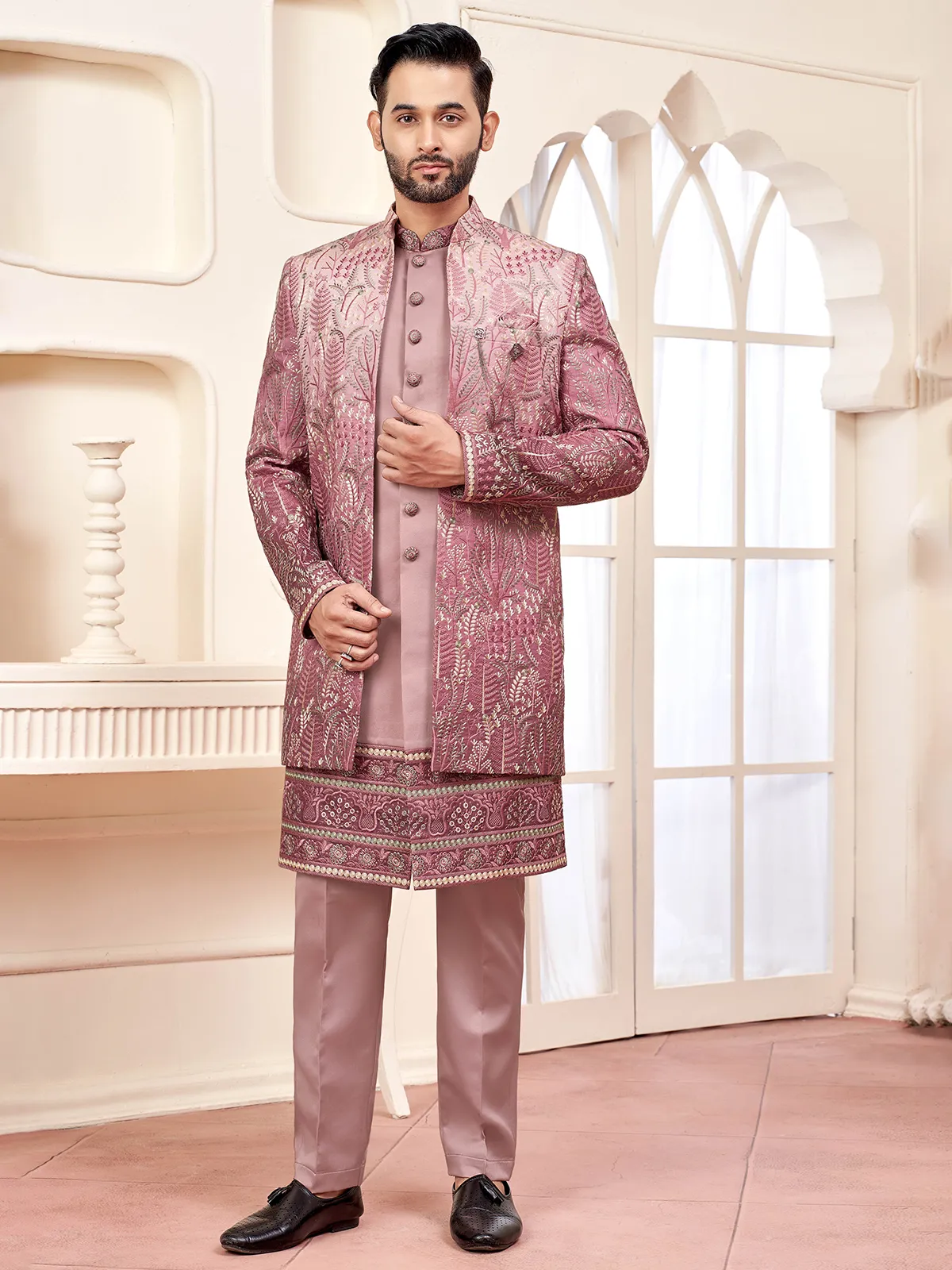 Charming pink indowestern for wedding radiance