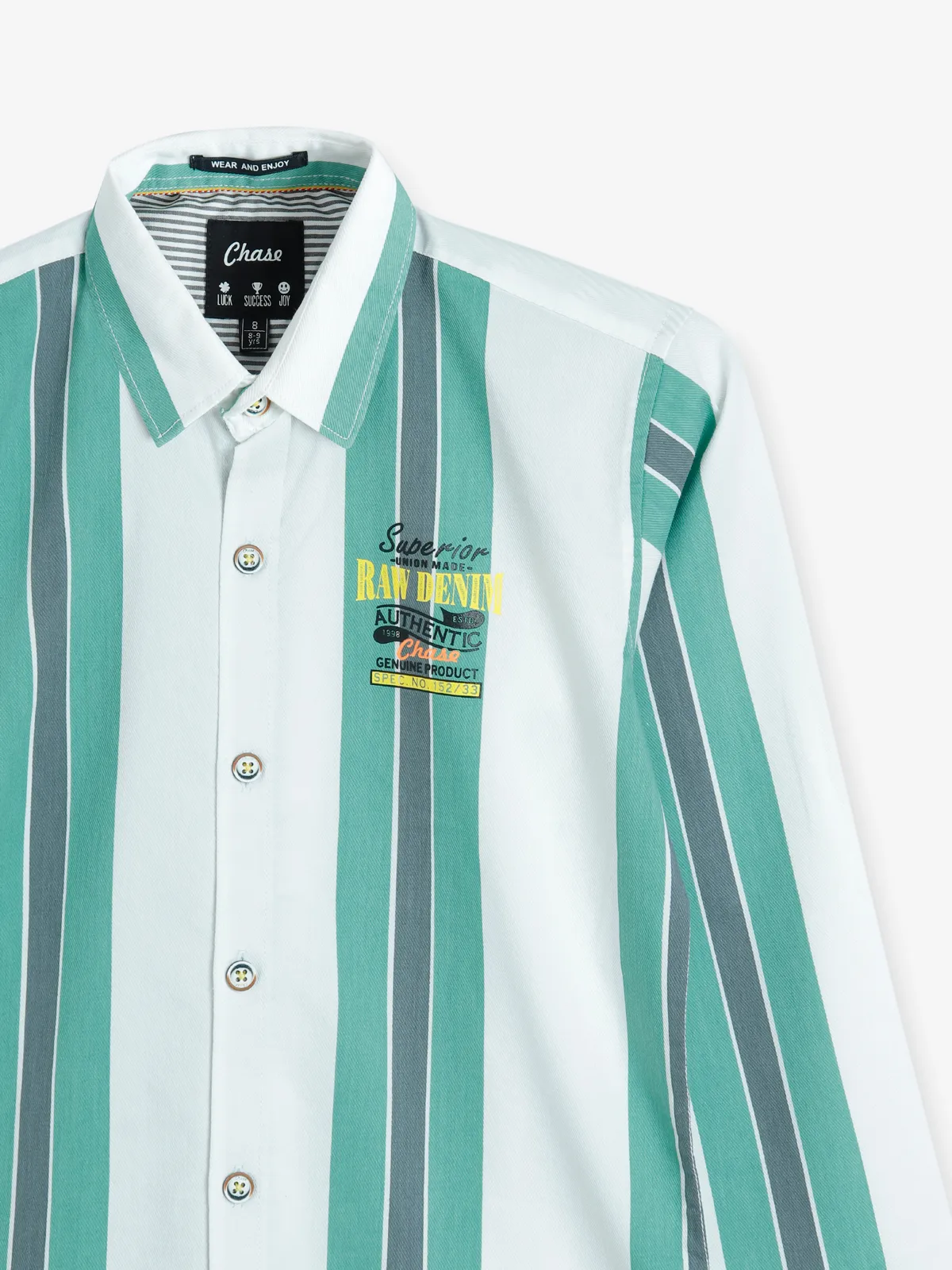 Chase green and white stripe shirt