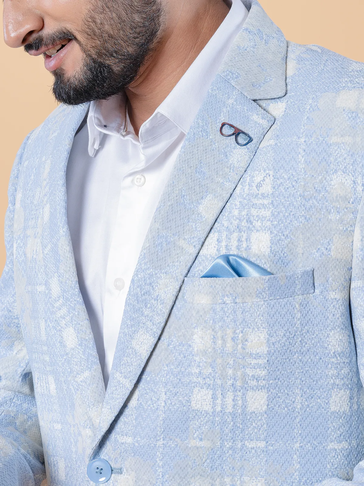 Checks sky blue terry rayon blazer