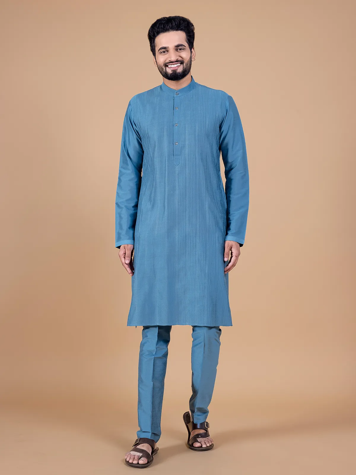 Chic blue silk  Men Kurta pajama