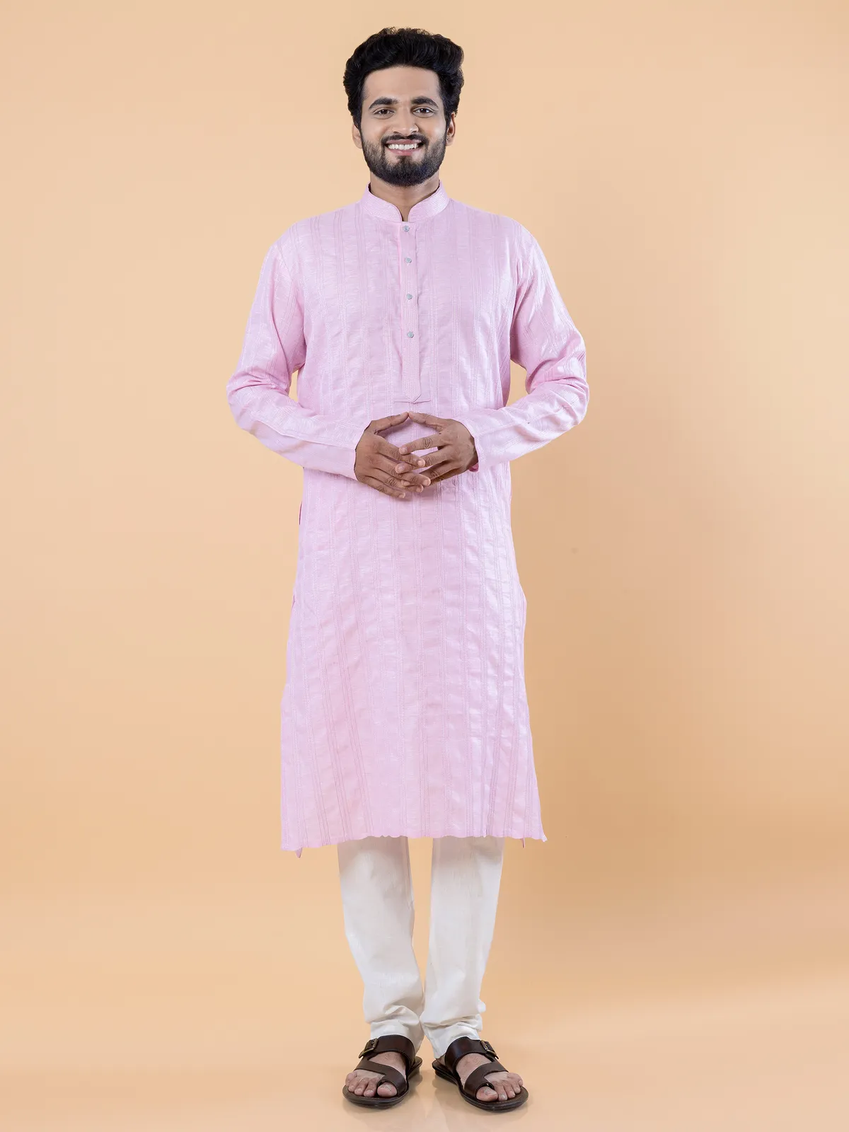 Chic cotton pink kurta suit