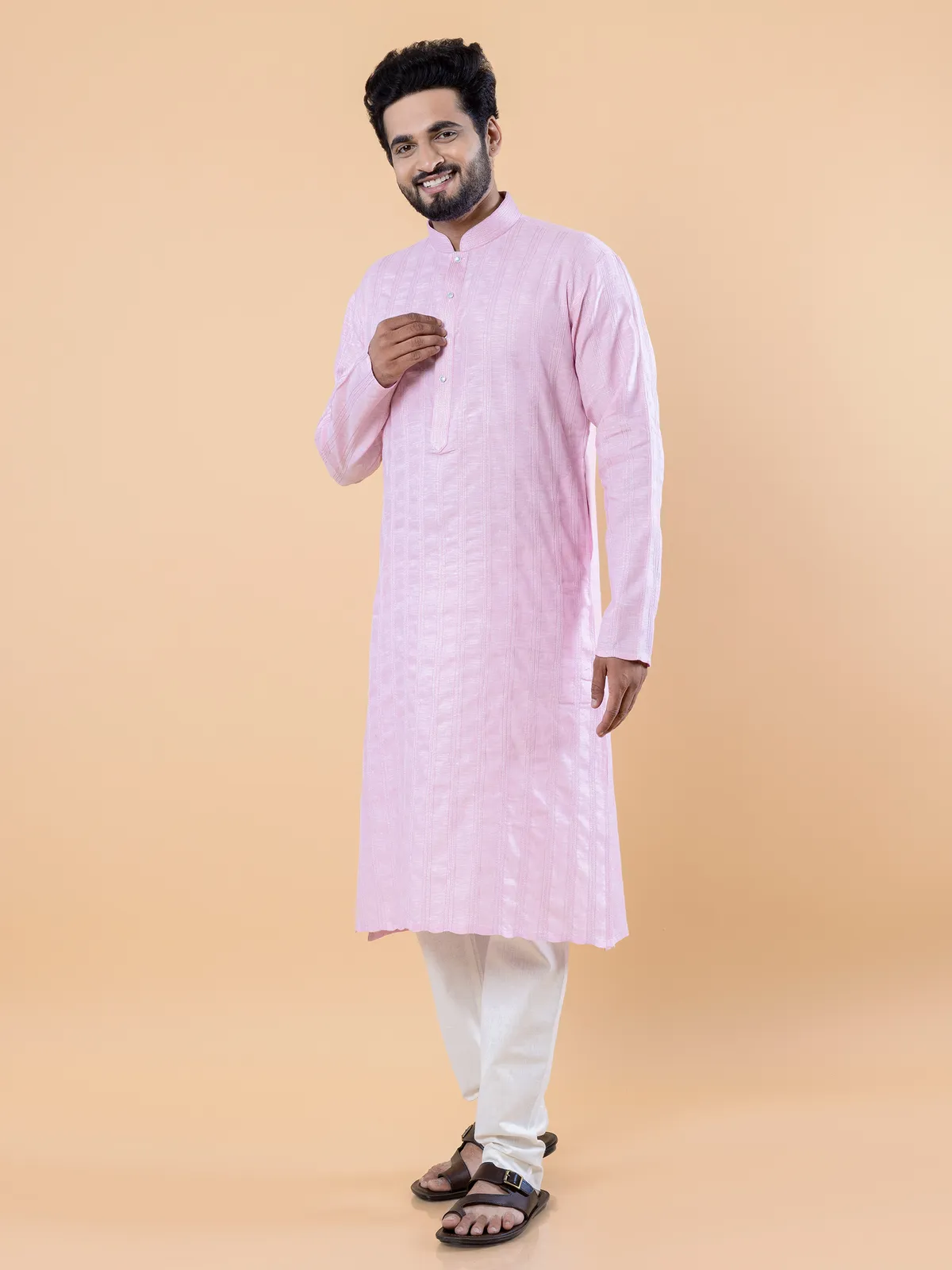 Chic cotton pink kurta suit