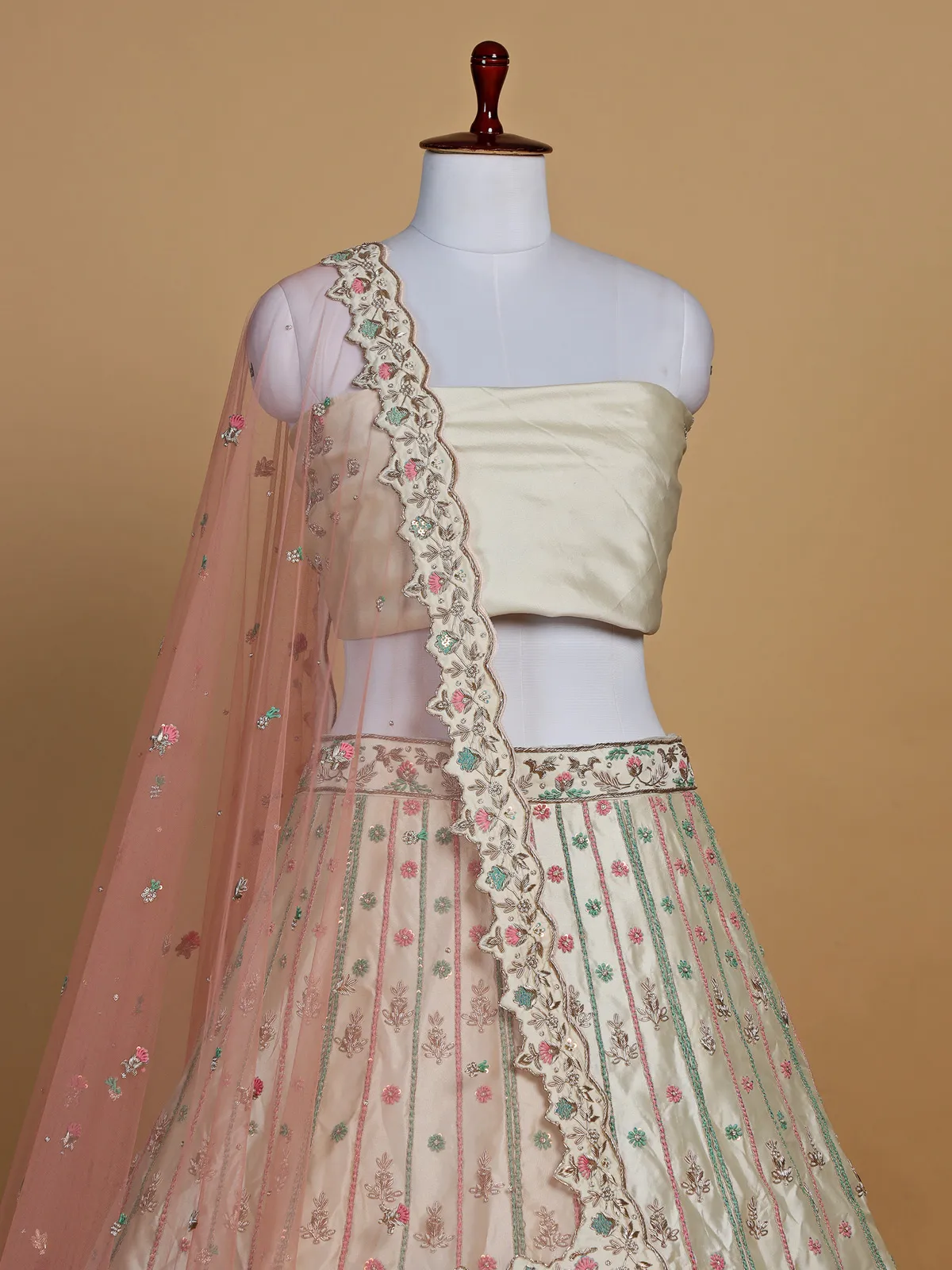 Chic cream raw silk unstitched lehenga choli