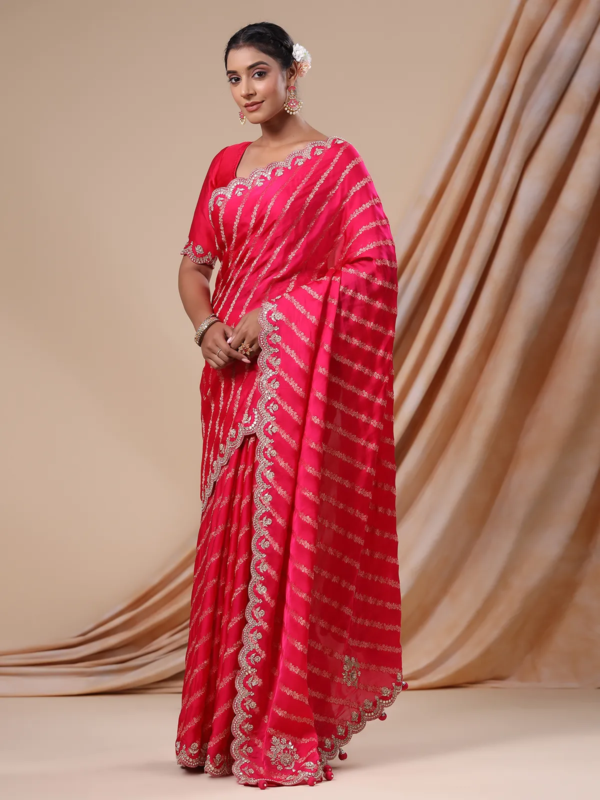 Chic magenta silk wedding saree