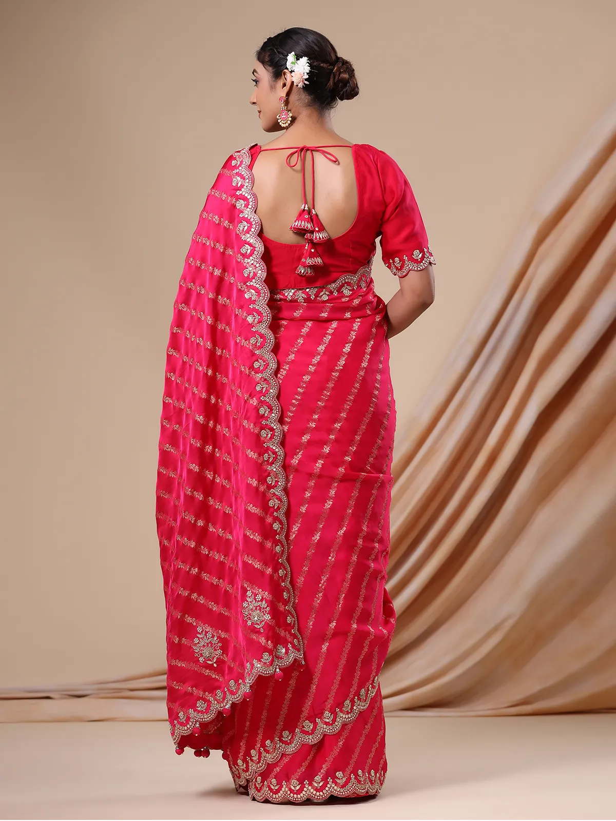 Chic magenta silk wedding saree