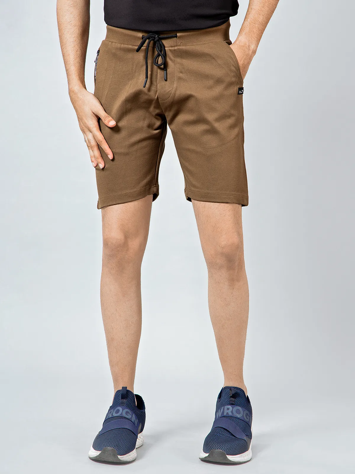 Chopstick brown solid casual cotton shorts