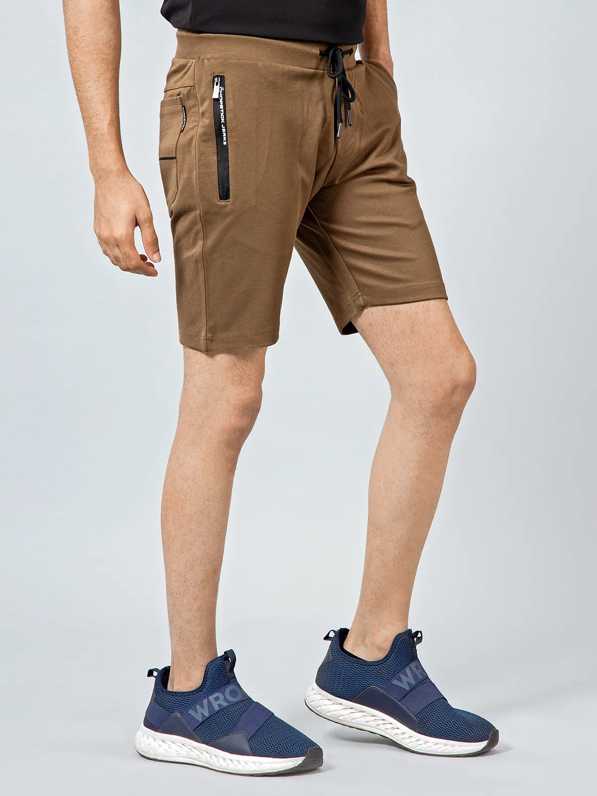 Chopstick brown solid casual cotton shorts