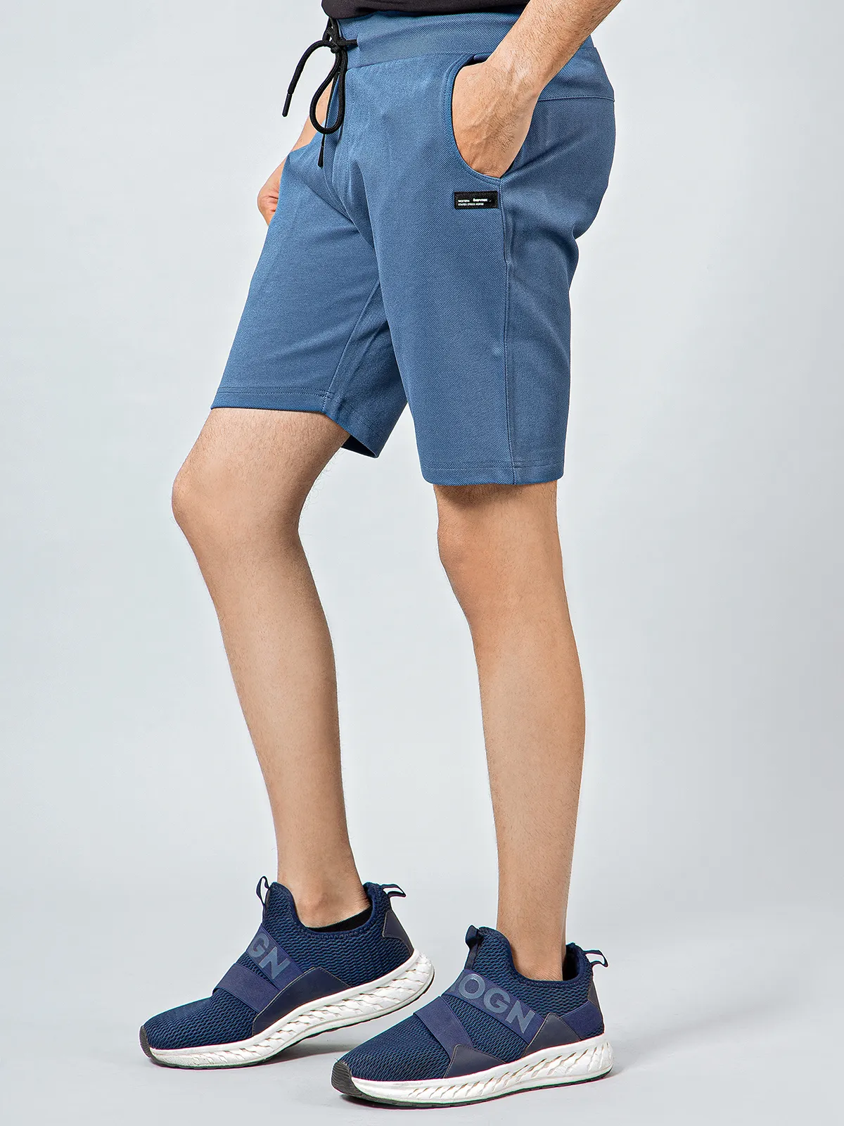 Chopstick cotton blue solid shorts