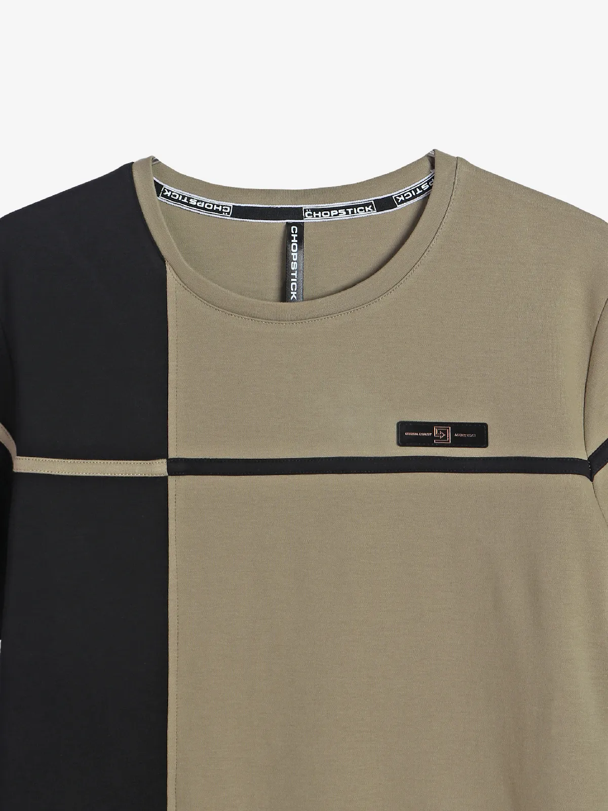 Chopstick khaki color block t-shirt