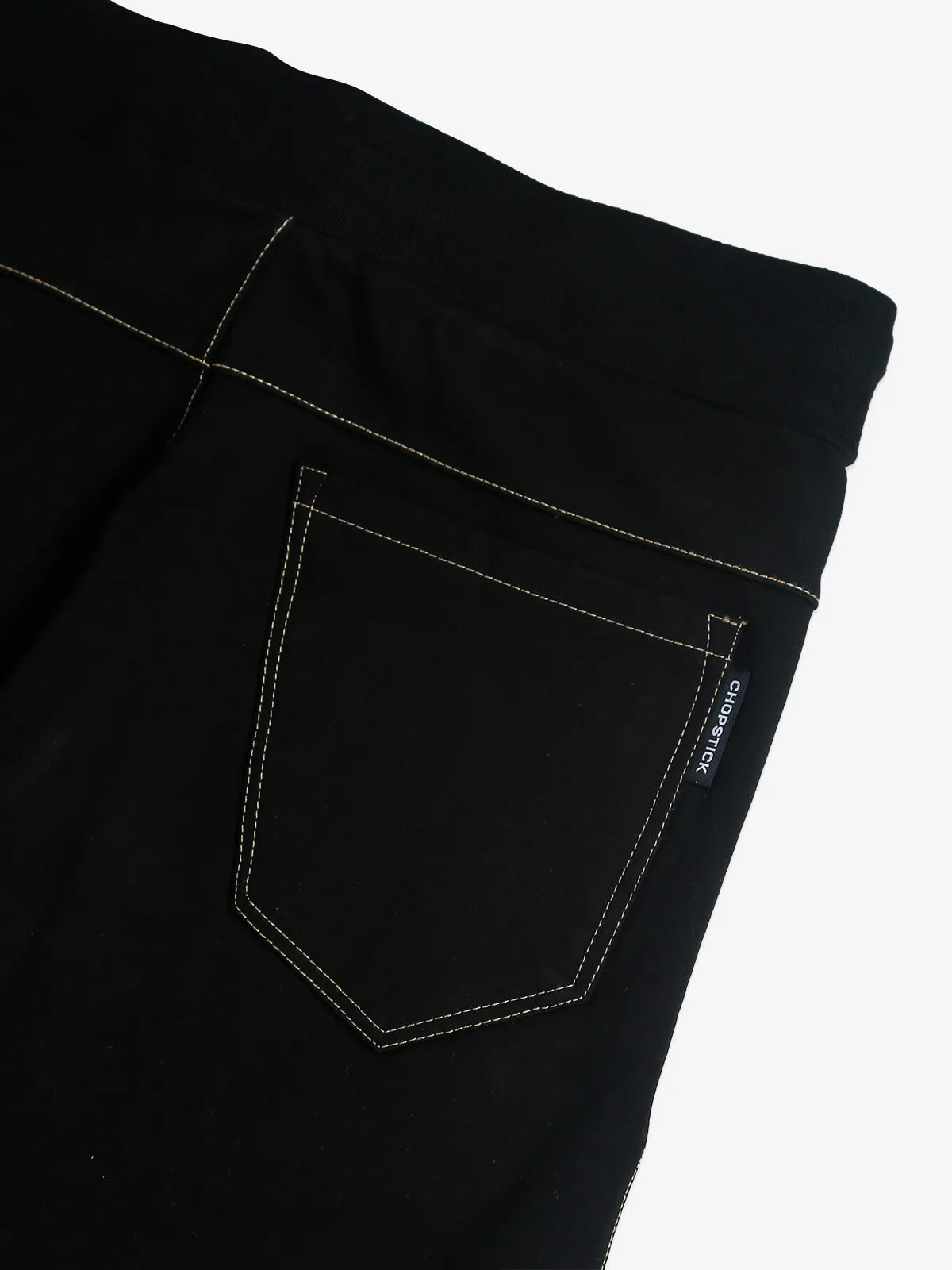 Chopstick solid black cotton track pant
