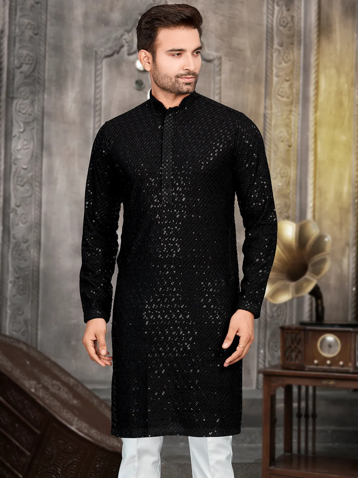 Classic black cotton kurta