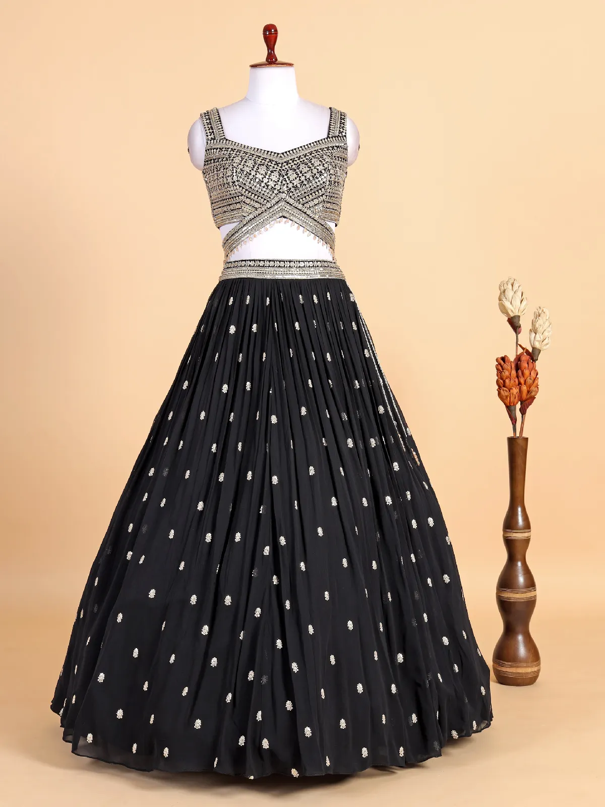 Classic black georgette lehenga choli for wedding