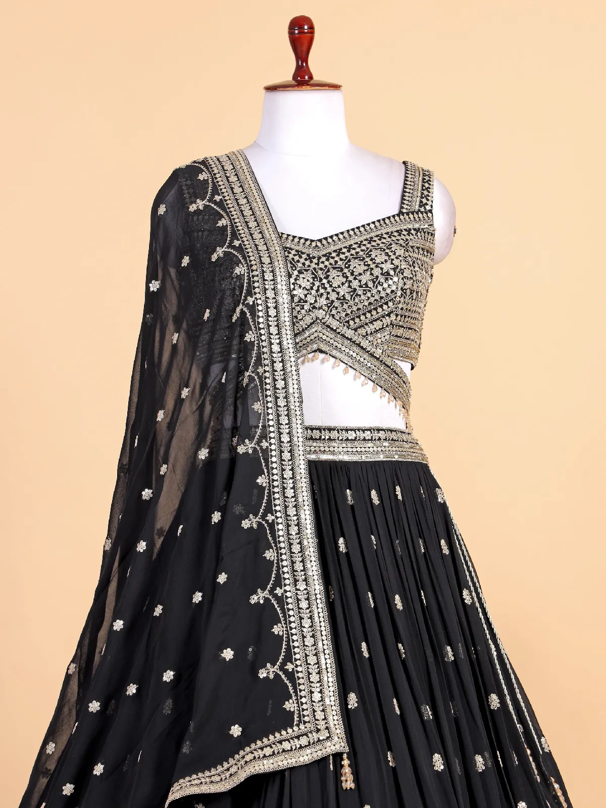 Classic black georgette lehenga choli for wedding