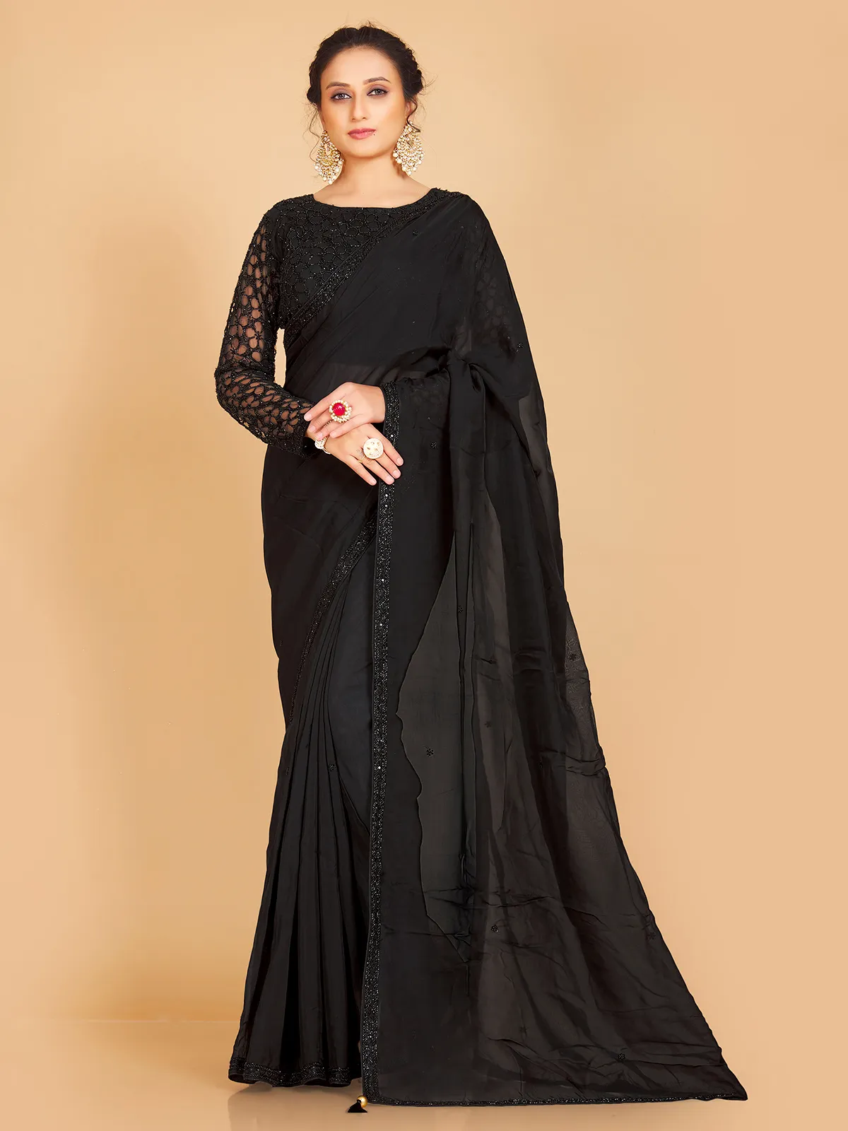 Classic black soft organza saree