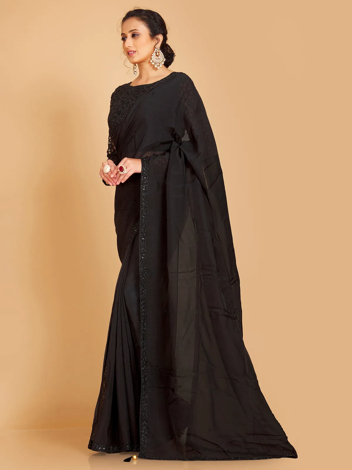 Classic black soft organza saree