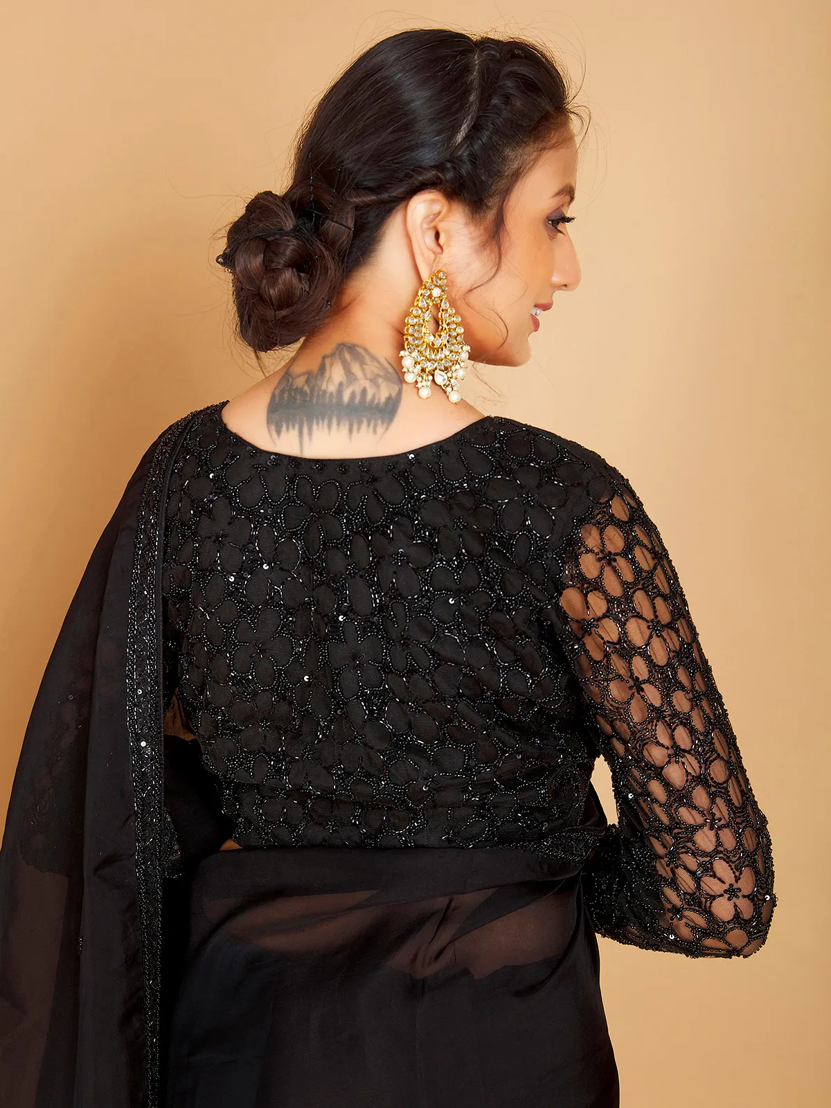 Classic black soft organza saree