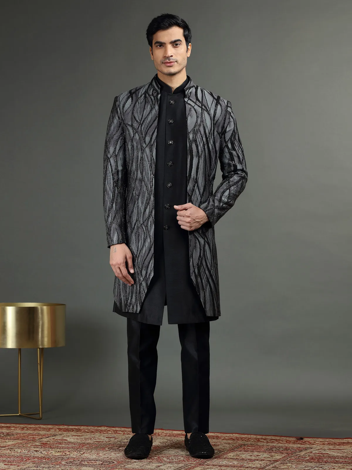 Classic black indowestern in silk