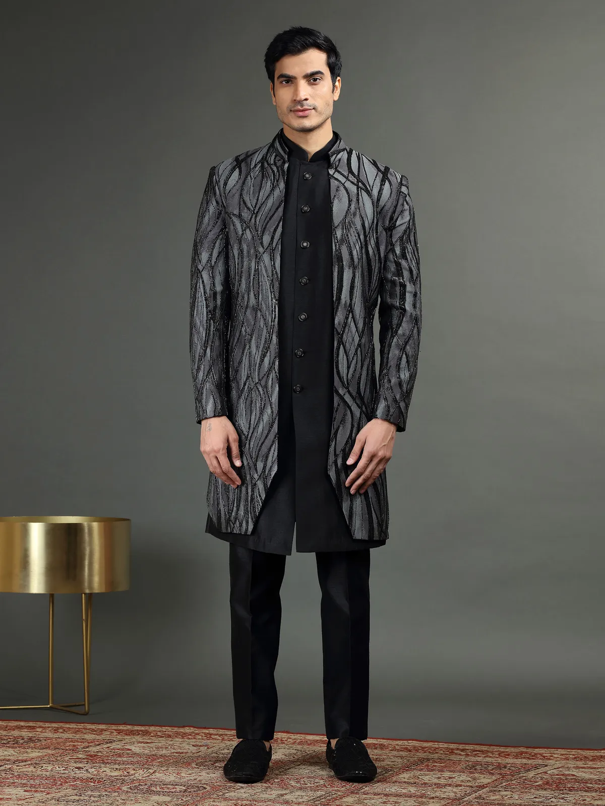 Classic black indowestern in silk