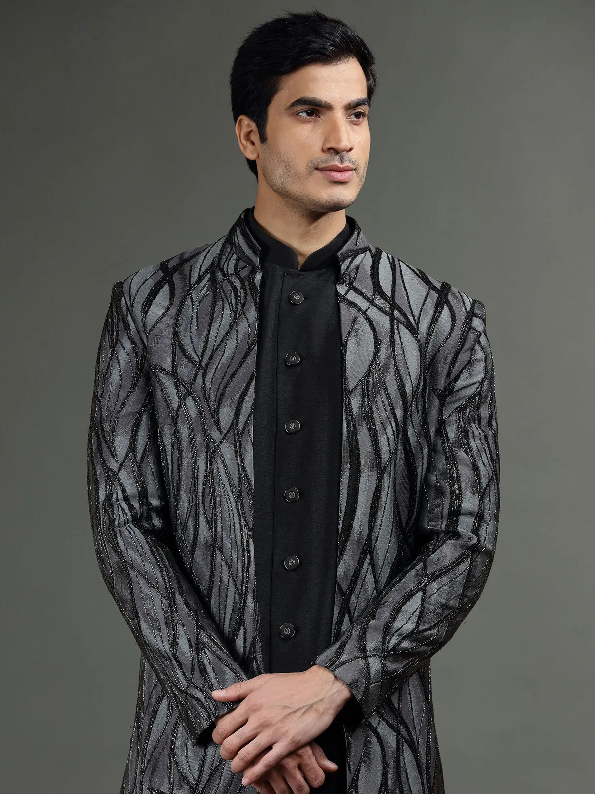 Classic black indowestern in silk