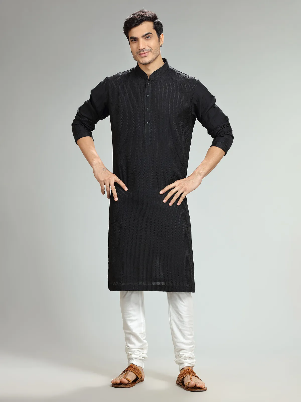 Classic black  Men Kurta pajama in silk