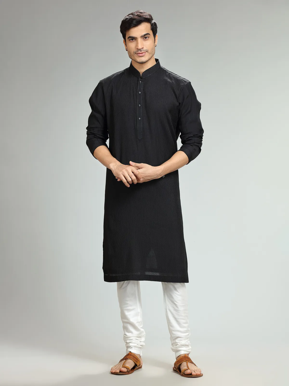 Classic black kurta suit in silk