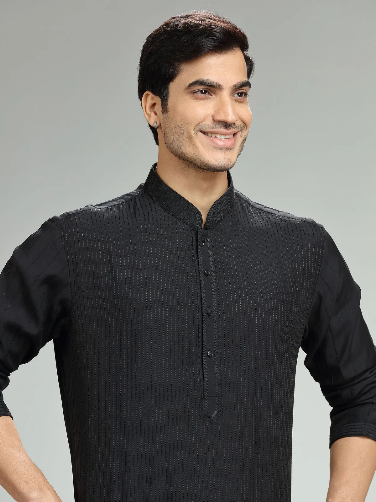 Classic black  Men Kurta pajama in silk