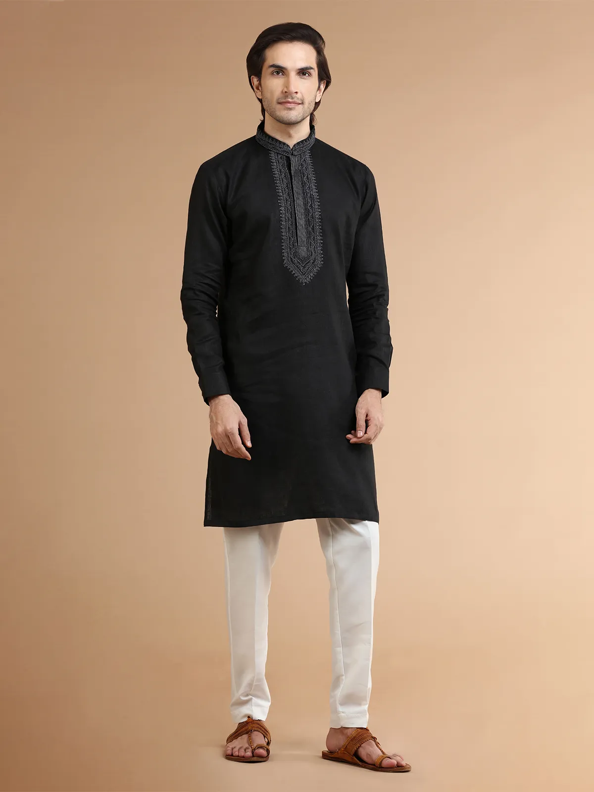 Classic black linen kurta suit