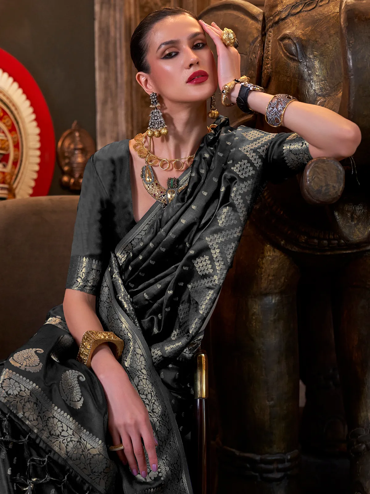 Classic black satin saree