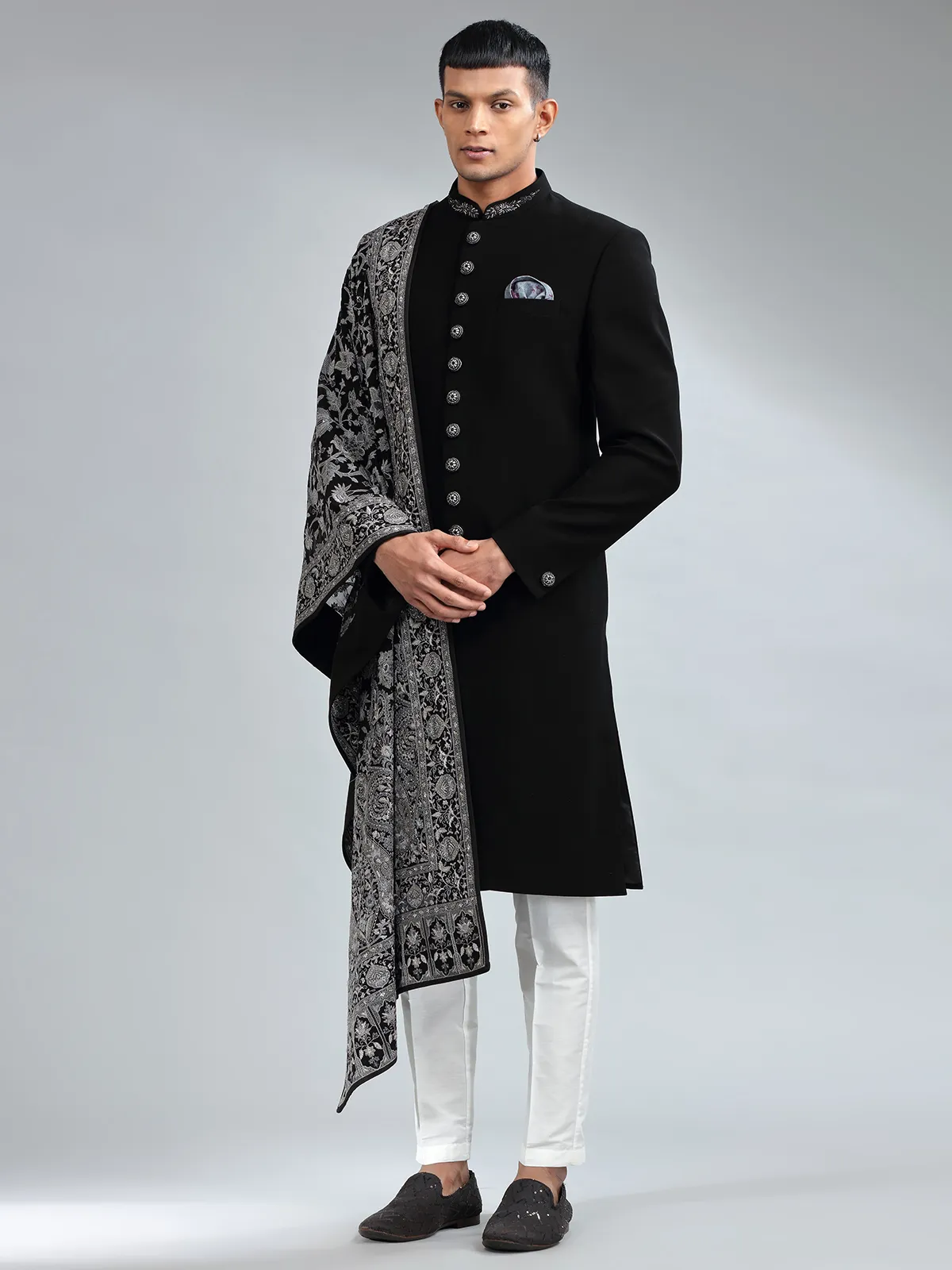 Classic black terry rayon sherwani